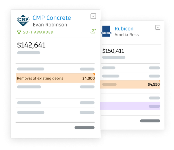 Construction bid management screenshots