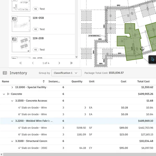 Screenshot of construction takeoff software.