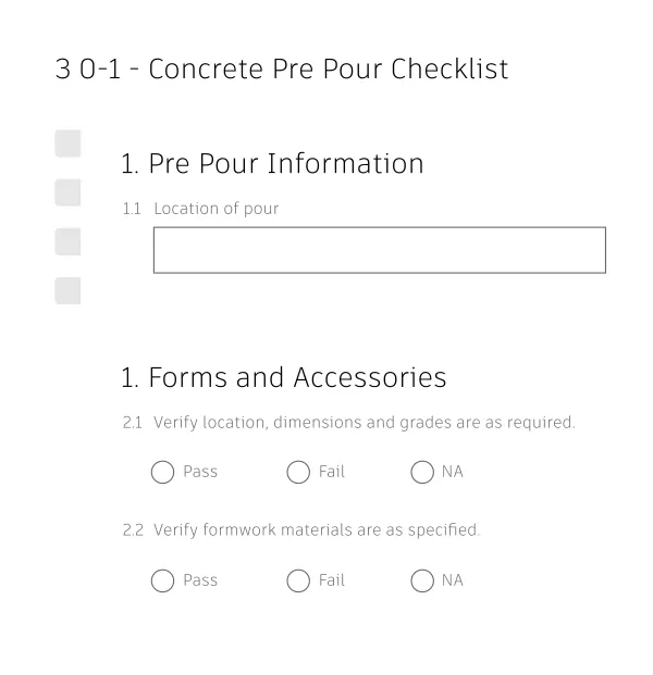 quality control checklist on a construction app