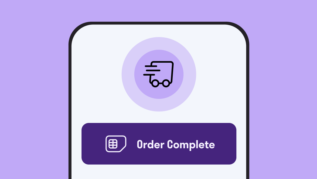 Graphic of an 'Order Complete' confirmation button with a shopping cart icon