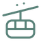 Icon of a cable car with a suspended rectangular cabin and overhead cable. The design is minimalistic in a greenish hue.
