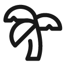 Minimalist black palm tree icon with two leaves and a curved trunk against a white background.
