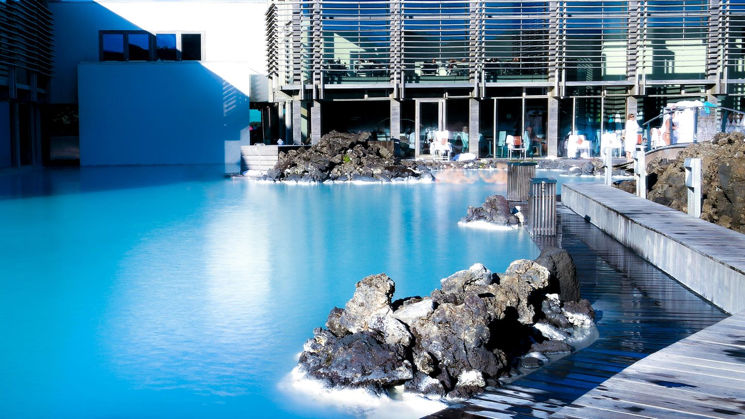 The Blue Lagoon with the cafe behind it.