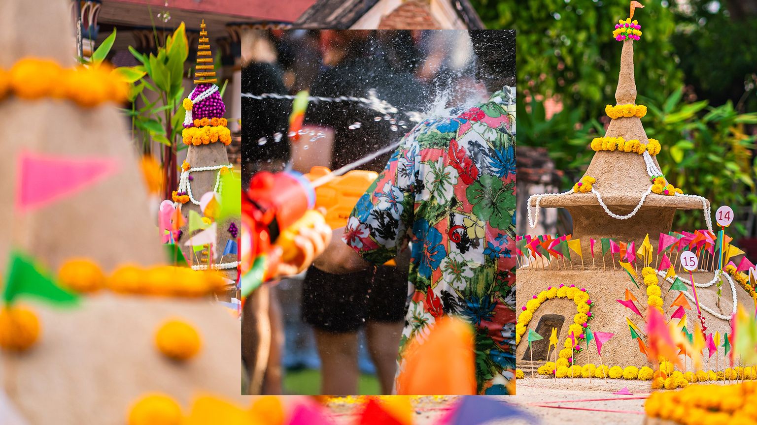People playing with water guns during Songkran festival in Bangkok.