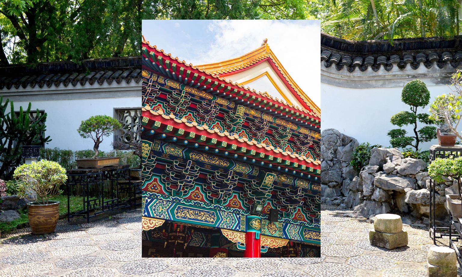 The Kowloon Walled City and colorful Wong Tai Sin Temple in Kowloon