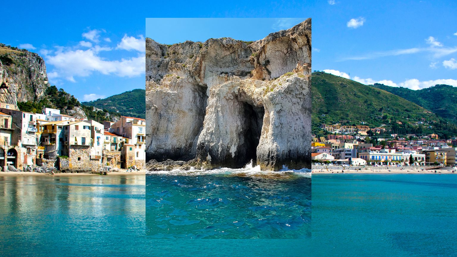 Views of the coastline villages and rocky cliffs from the boat ride through Taormina to Sicily.