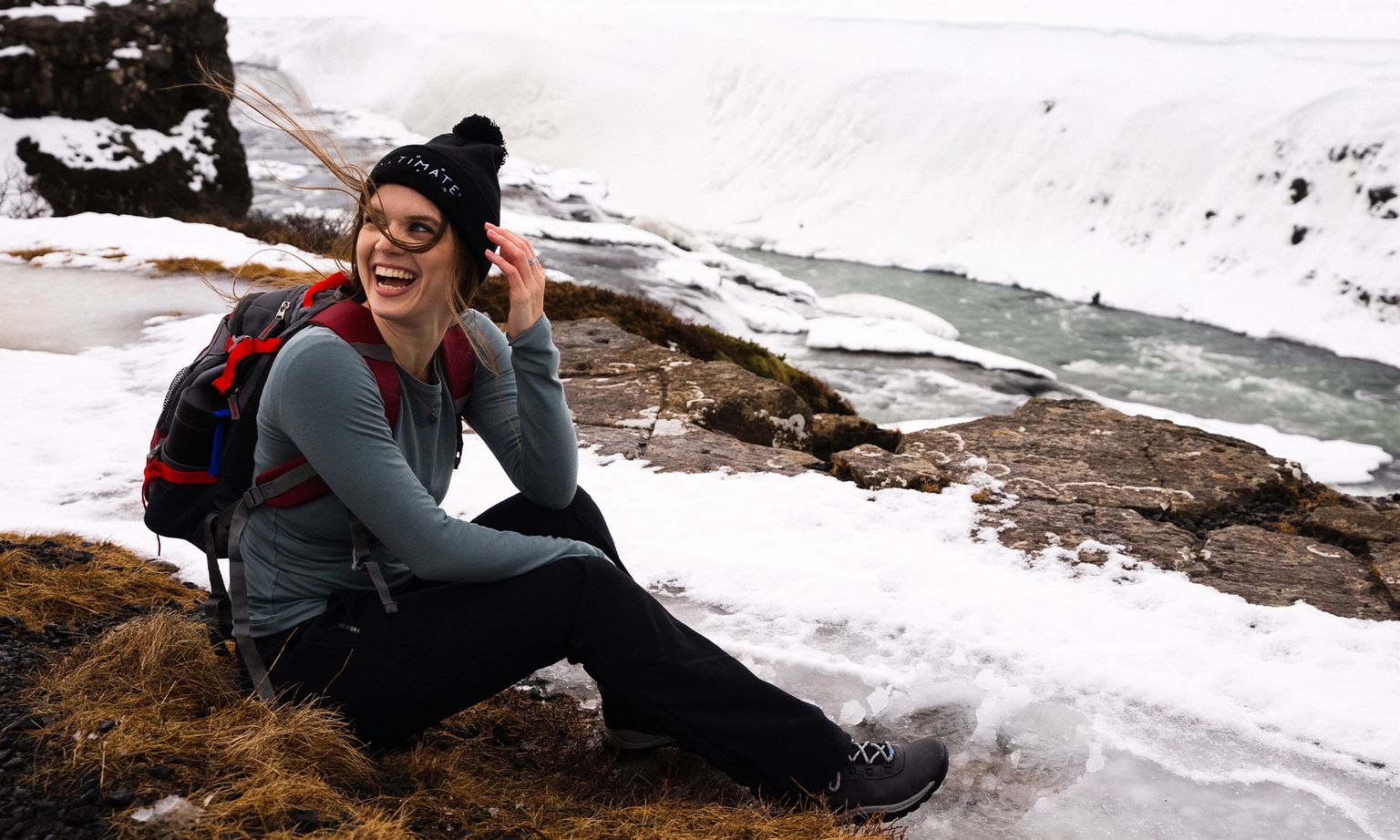A woman hiking the glaciers in Iceland.