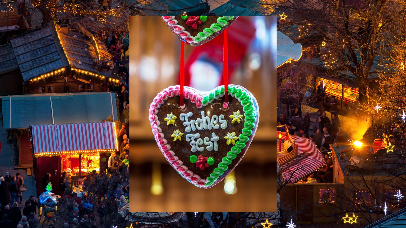 A German iced cookie hanging up outside of a German Christmas market.