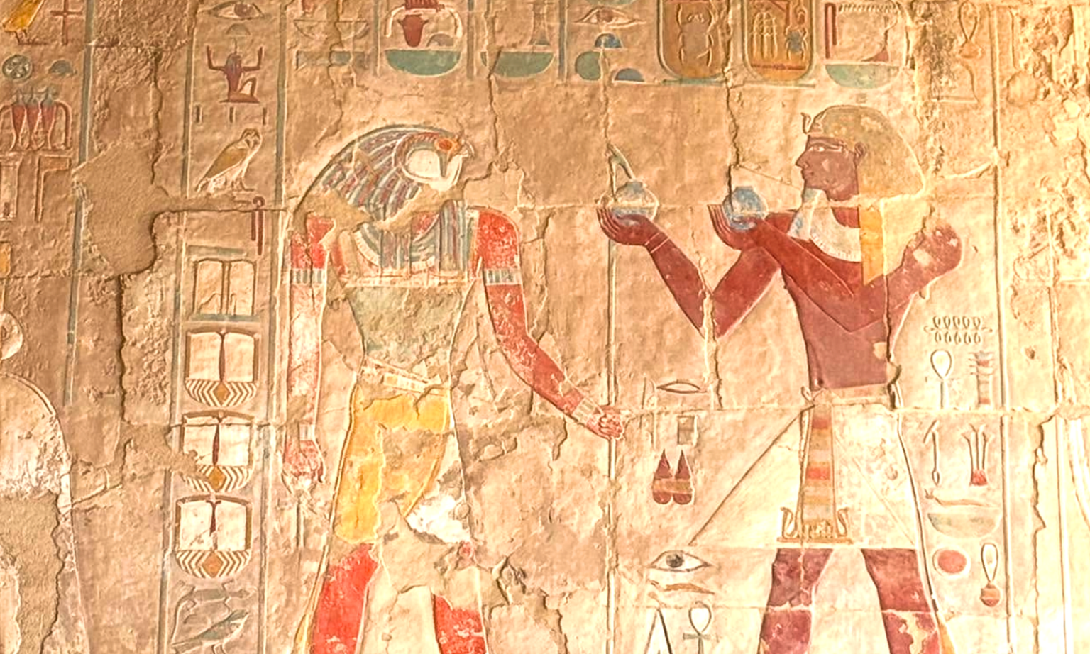 A close-up of Egyptian hieroglyphics.