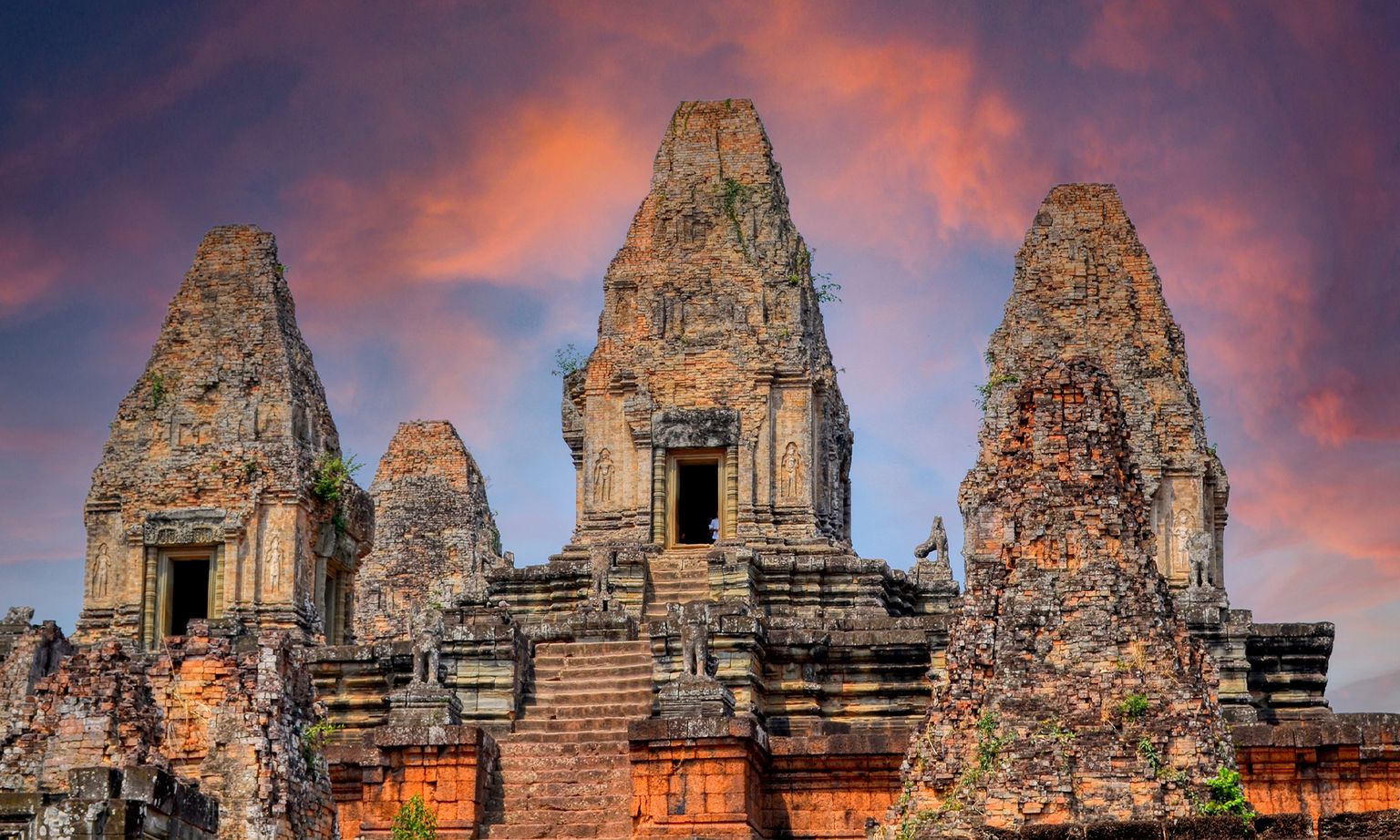 The rocky, tiered steps of Angkor Wat in Siem Reap, Cambodia.