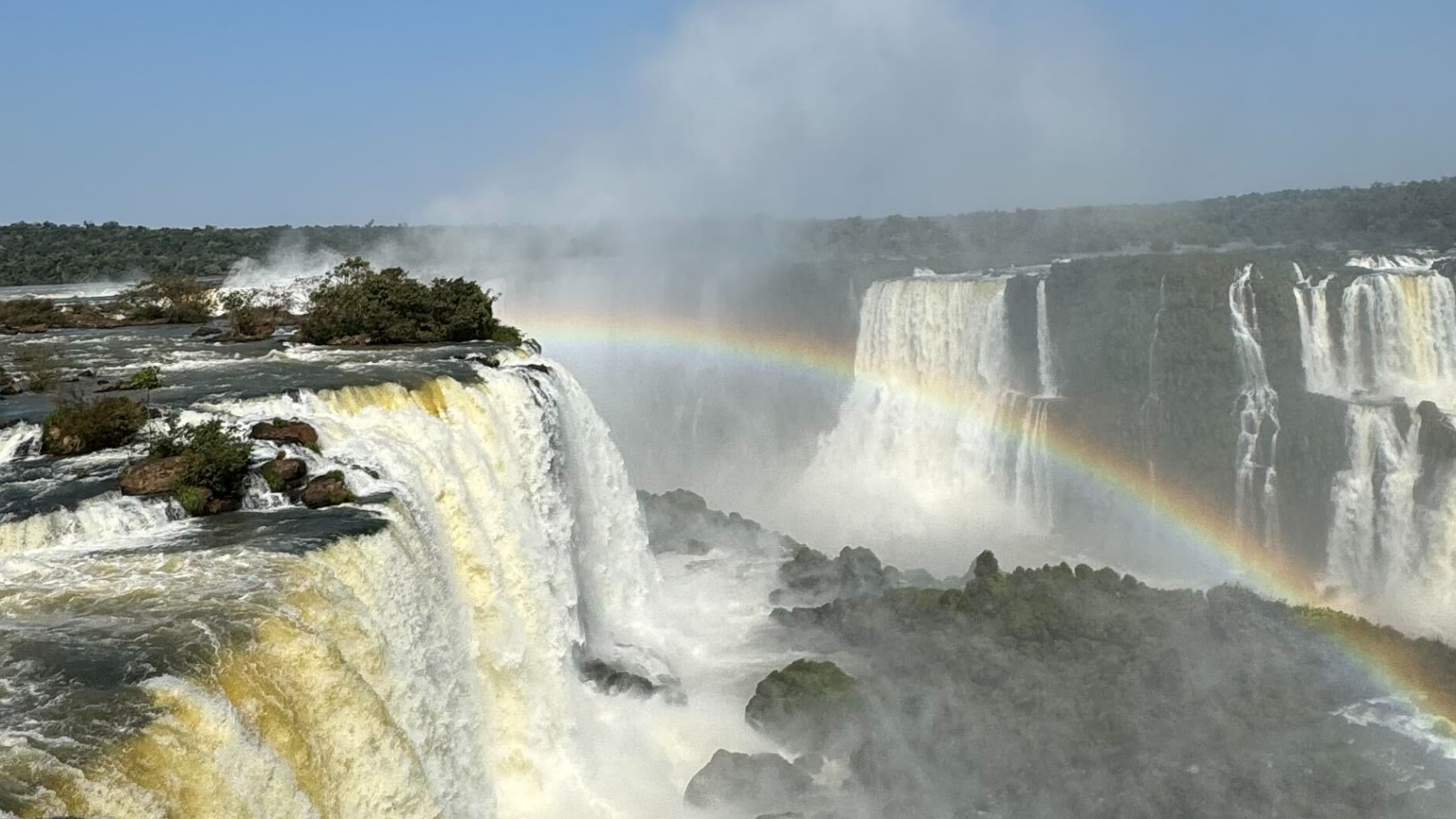 A huge waterfall and rainbow