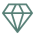 Icon of a diamond with a geometric design, featuring symmetrical facets and a blue-green color.