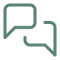 Two overlapping speech bubbles, one slightly larger, outlined in green on a transparent background, symbolizing communication or conversation.