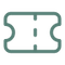 Icon of an old-fashioned, perforated movie ticket in green, with a dashed line in the center, representing a coupon or admission.