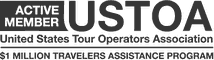 Logo of the United States Tour Operators Association, indicating an active member with a $1 million travelers assistance program.