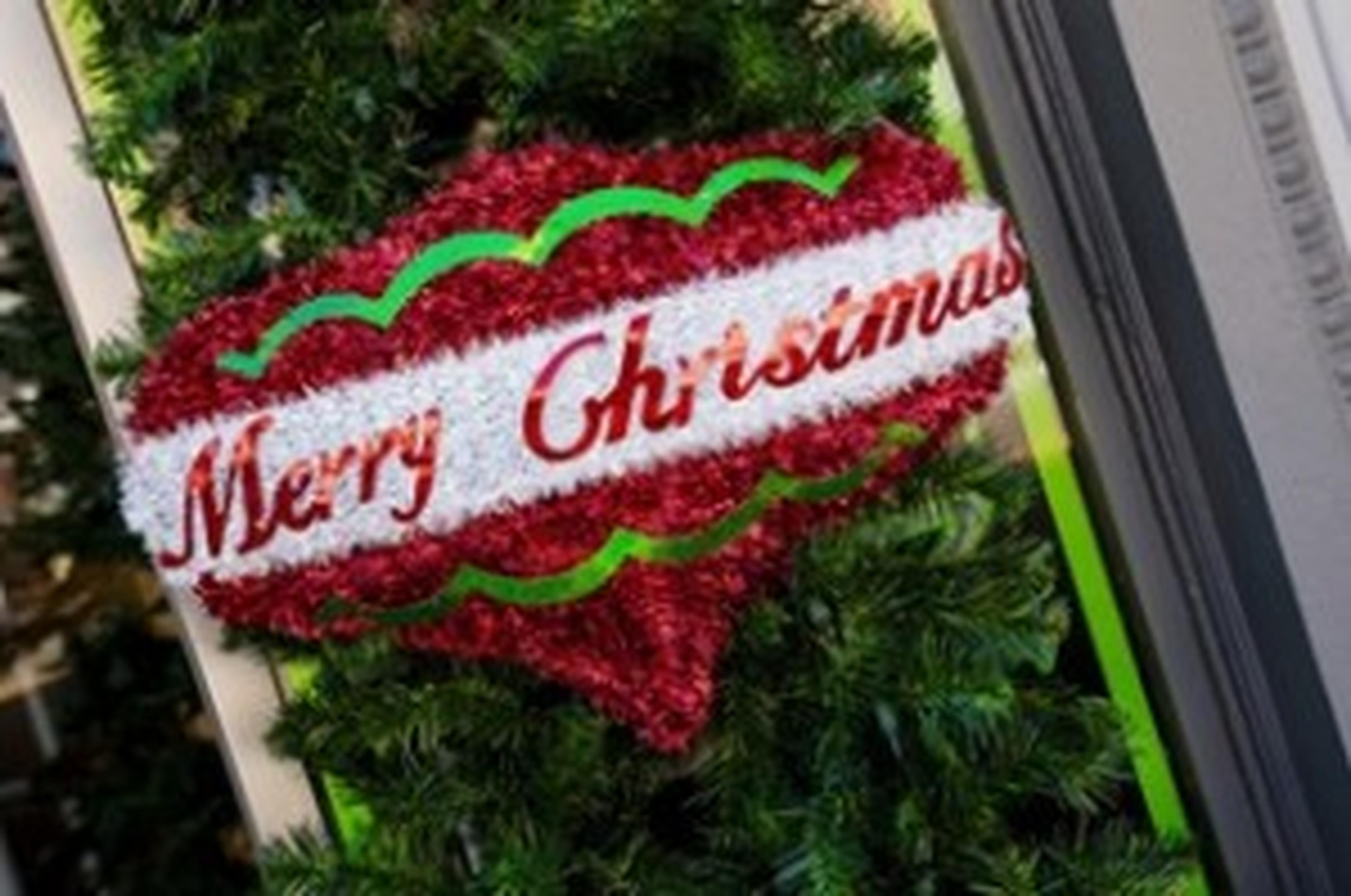 merry christmas ornament and garland sign