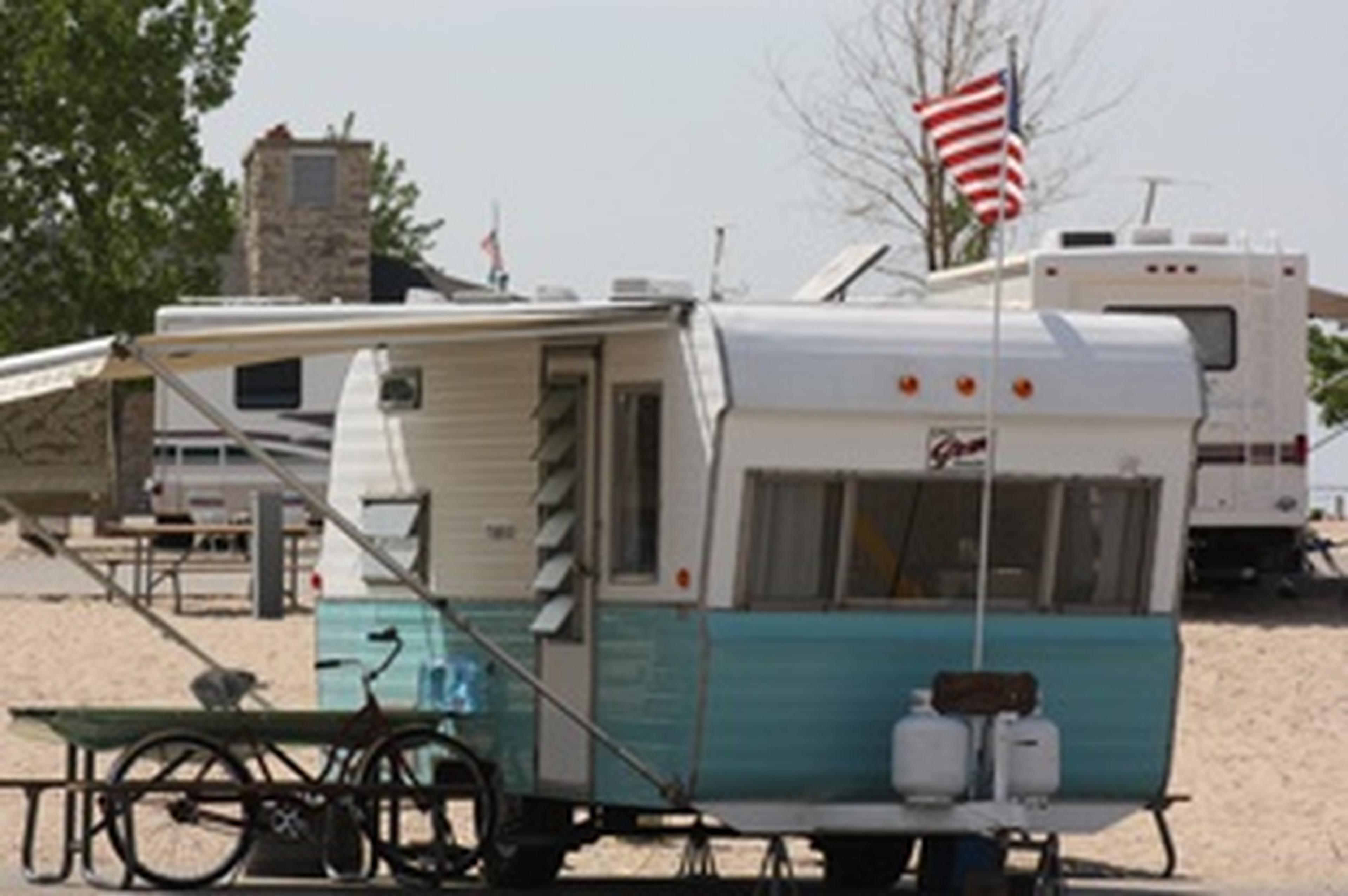 camper van white and teal