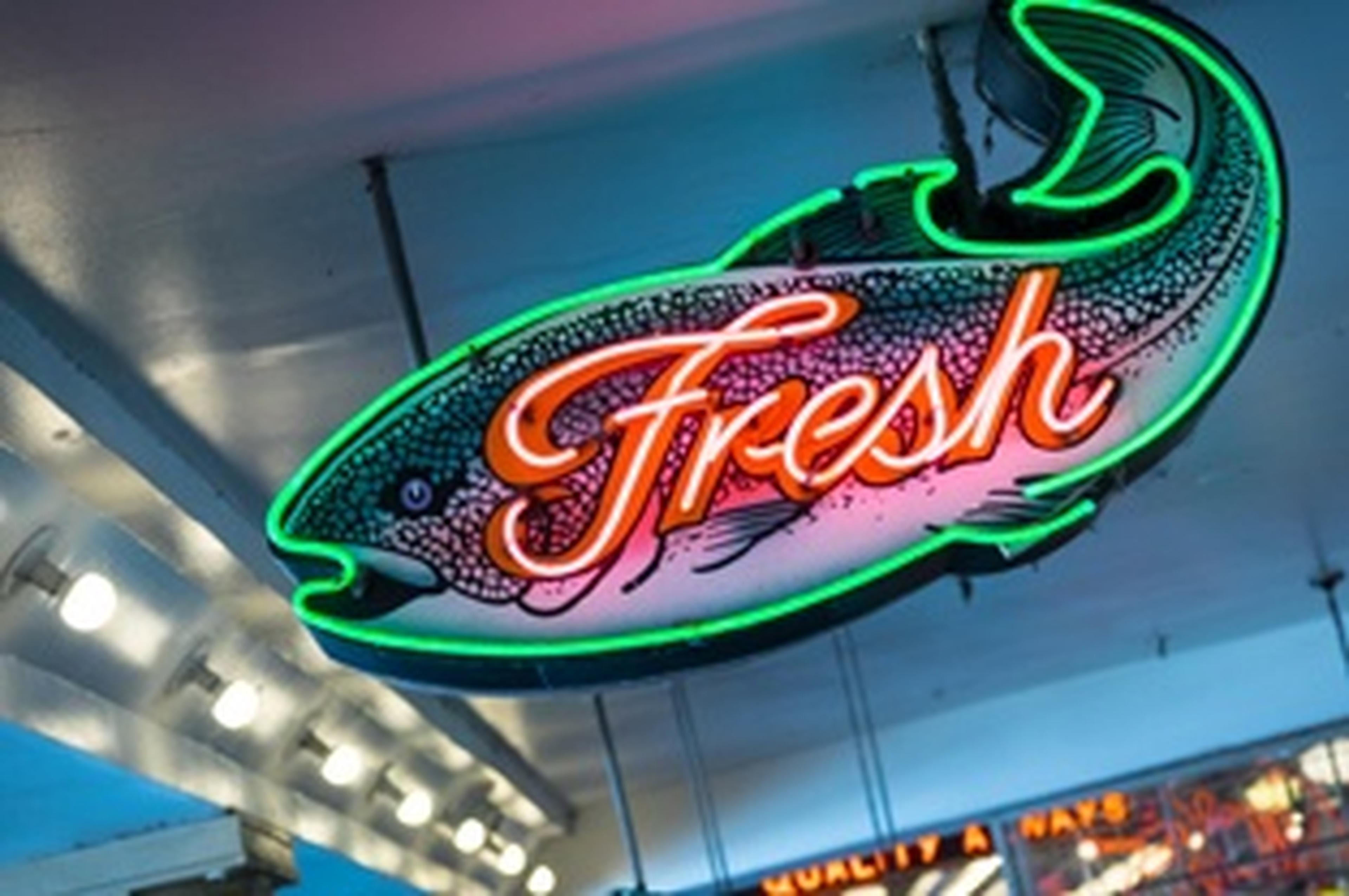 neon fresh fish sign