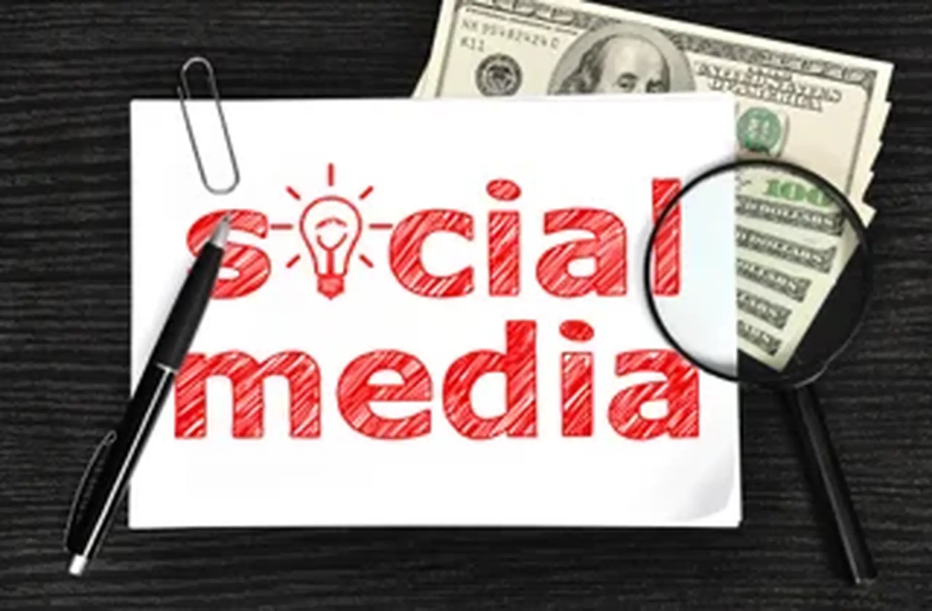 social media sign with money behind it