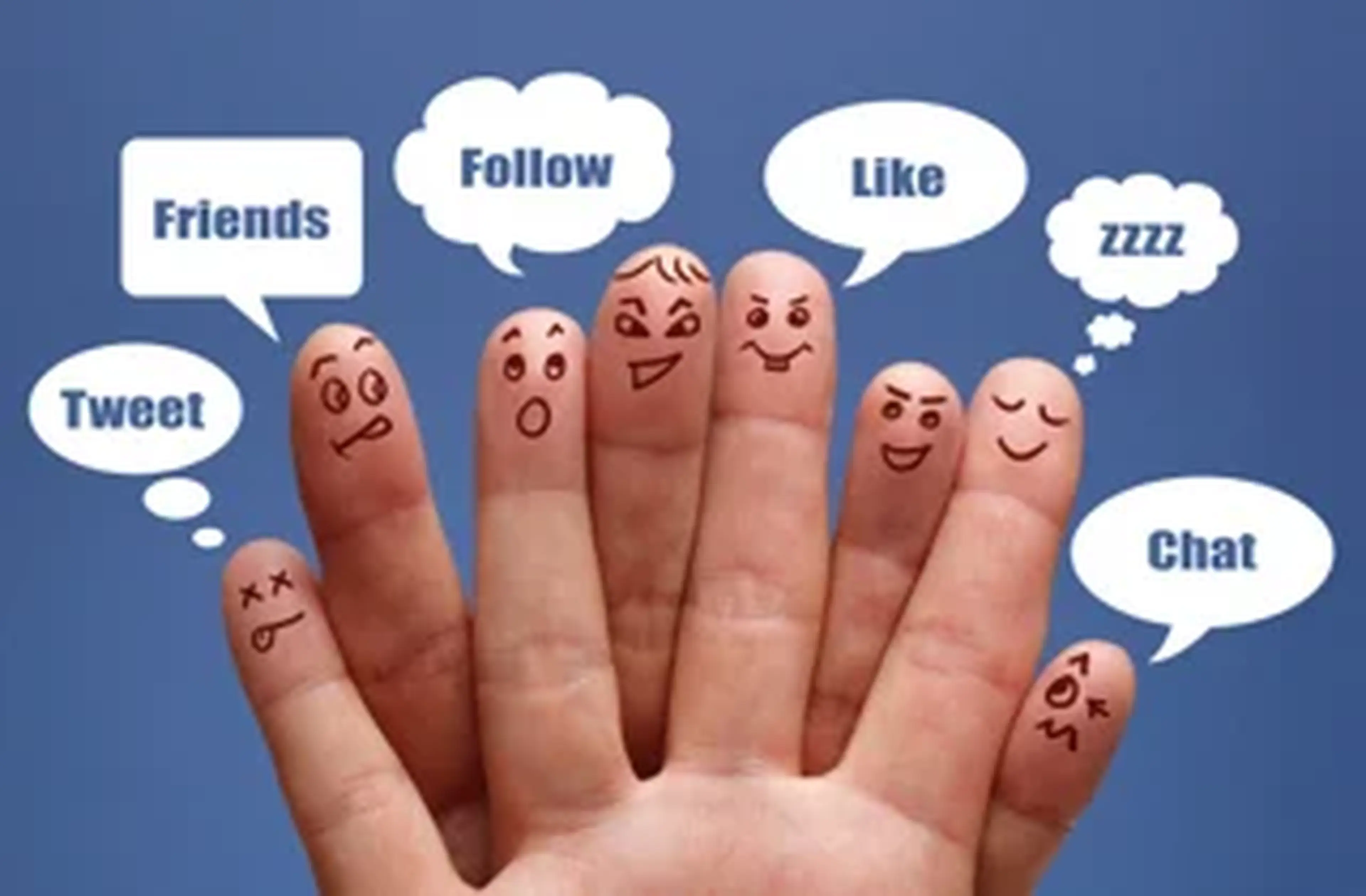 fingers with cartoon faces drawn on them with thought bubbles