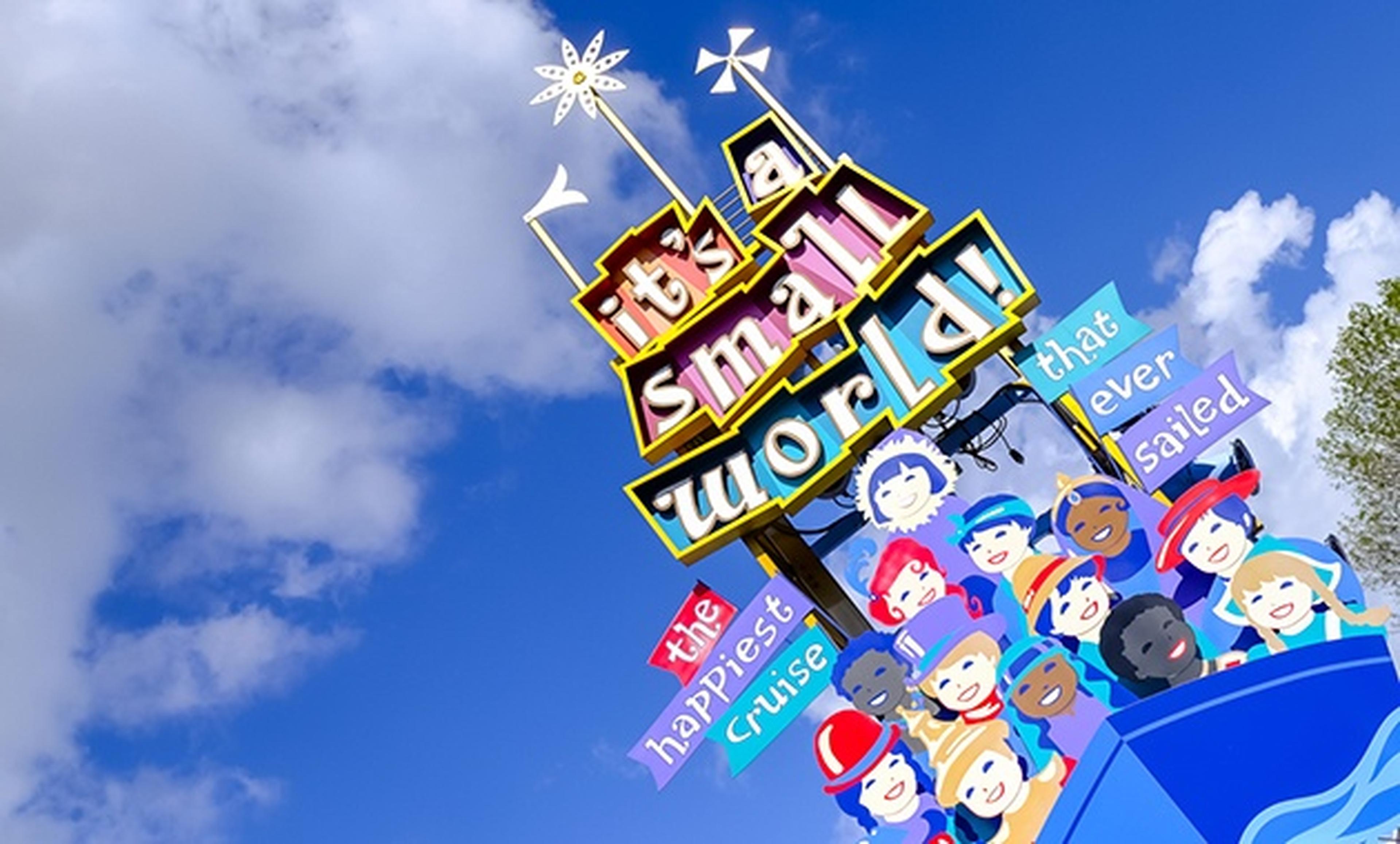 its small world sign at amusement park