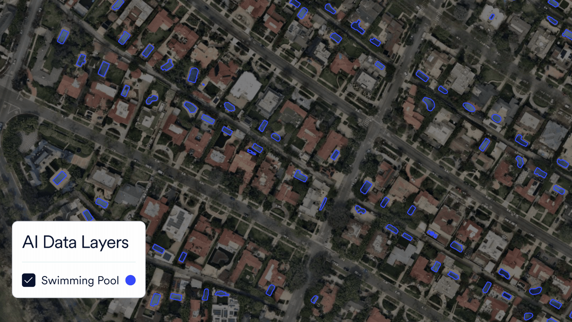 Nearmap AI Data Layers gif of US swimming pool detections