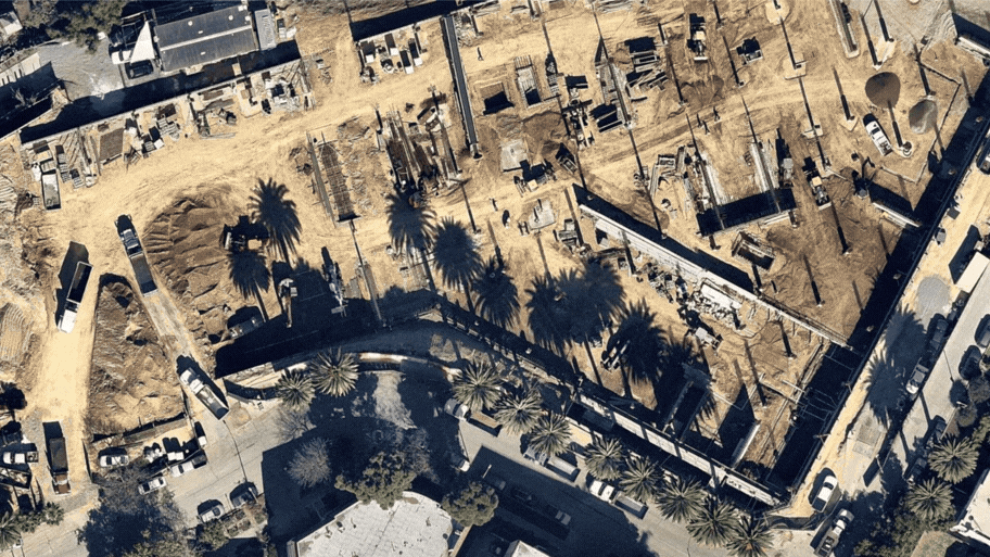 Geospatial change over time of a new apartment block construction in Los Angeles, USA