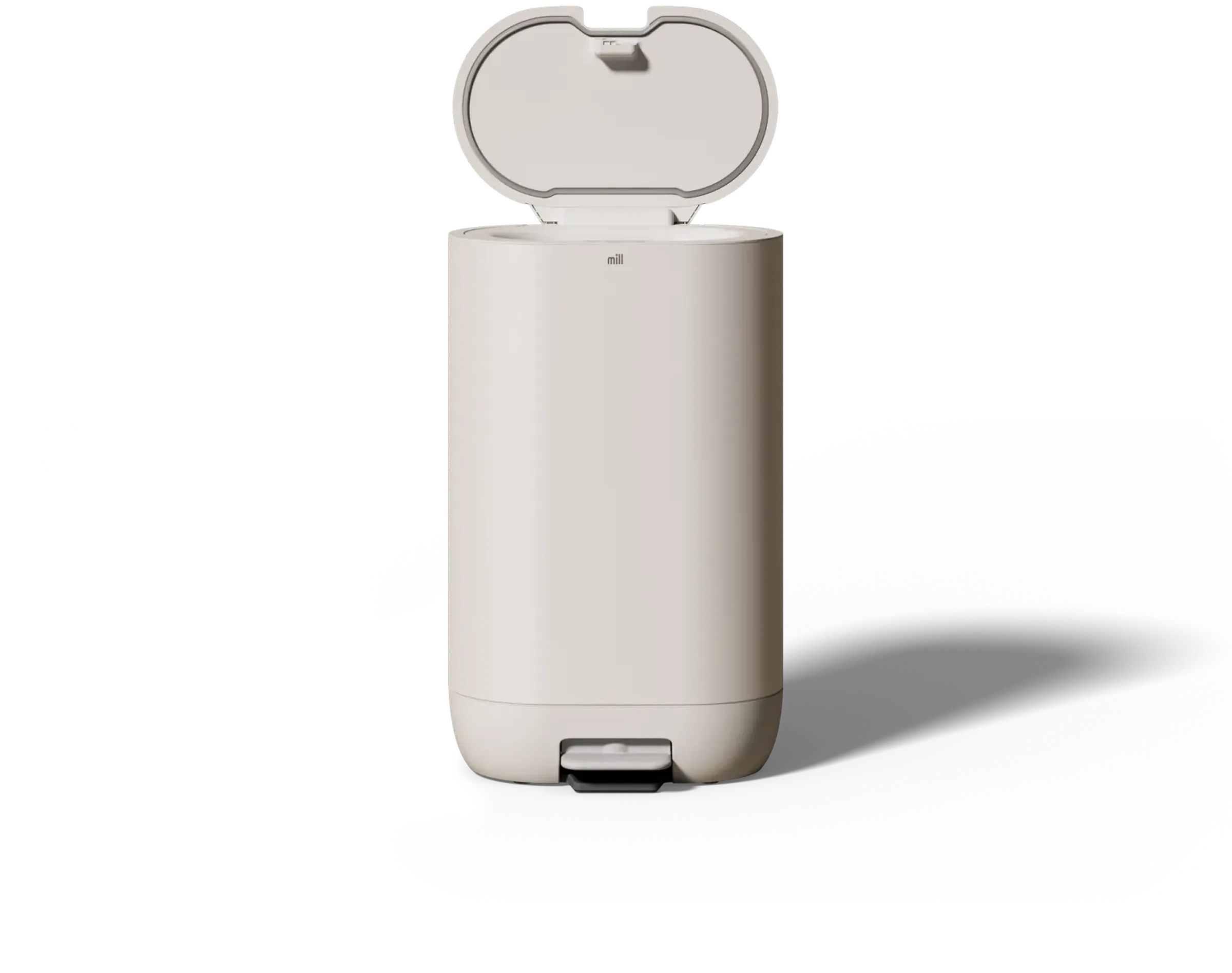 Food recycler front view with open lid showing dimensions of 37.5 inches high by 16.6 inches wide