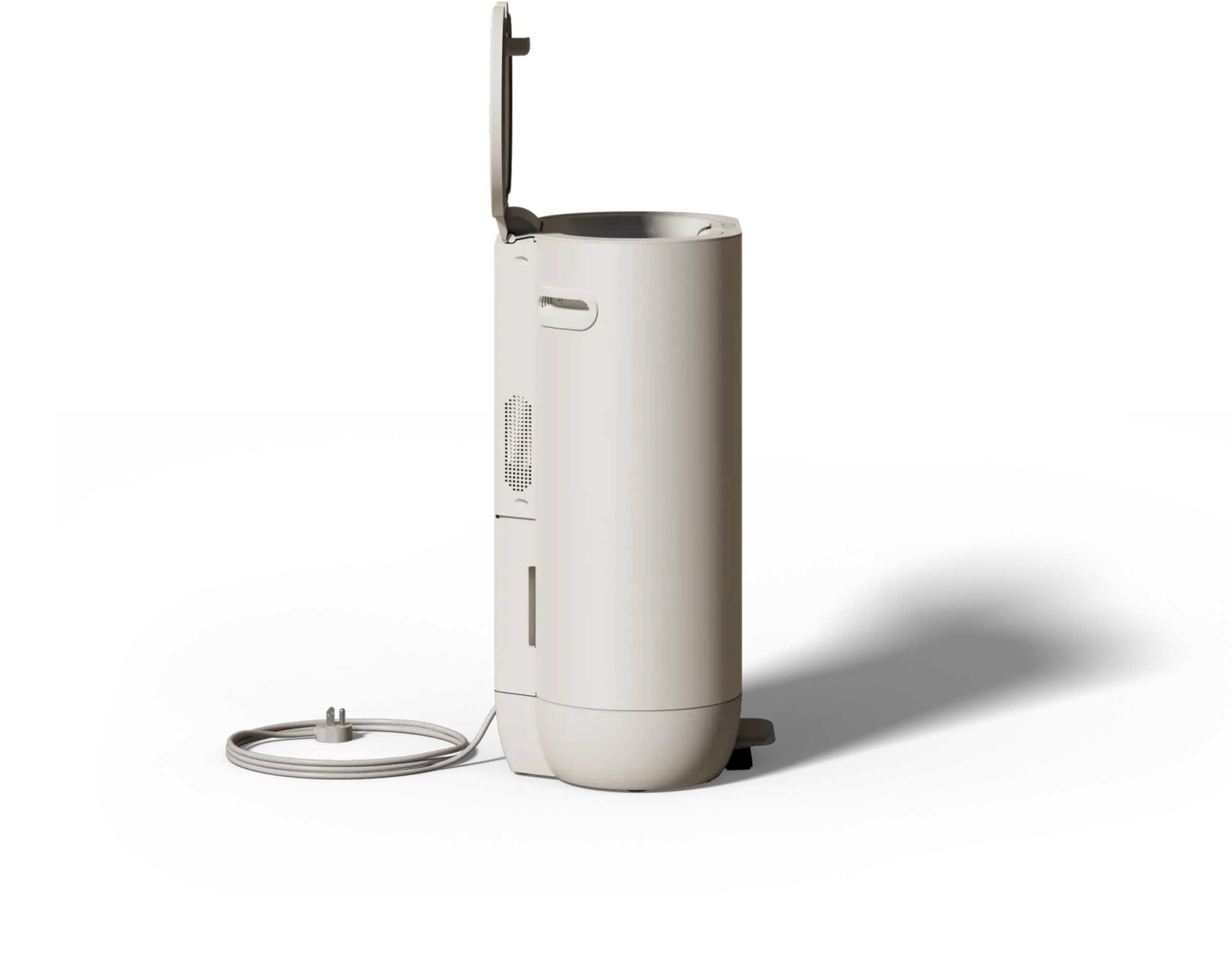 Food recycler side view showing dimensions of 37.5 inches high by 13.8 inches wide