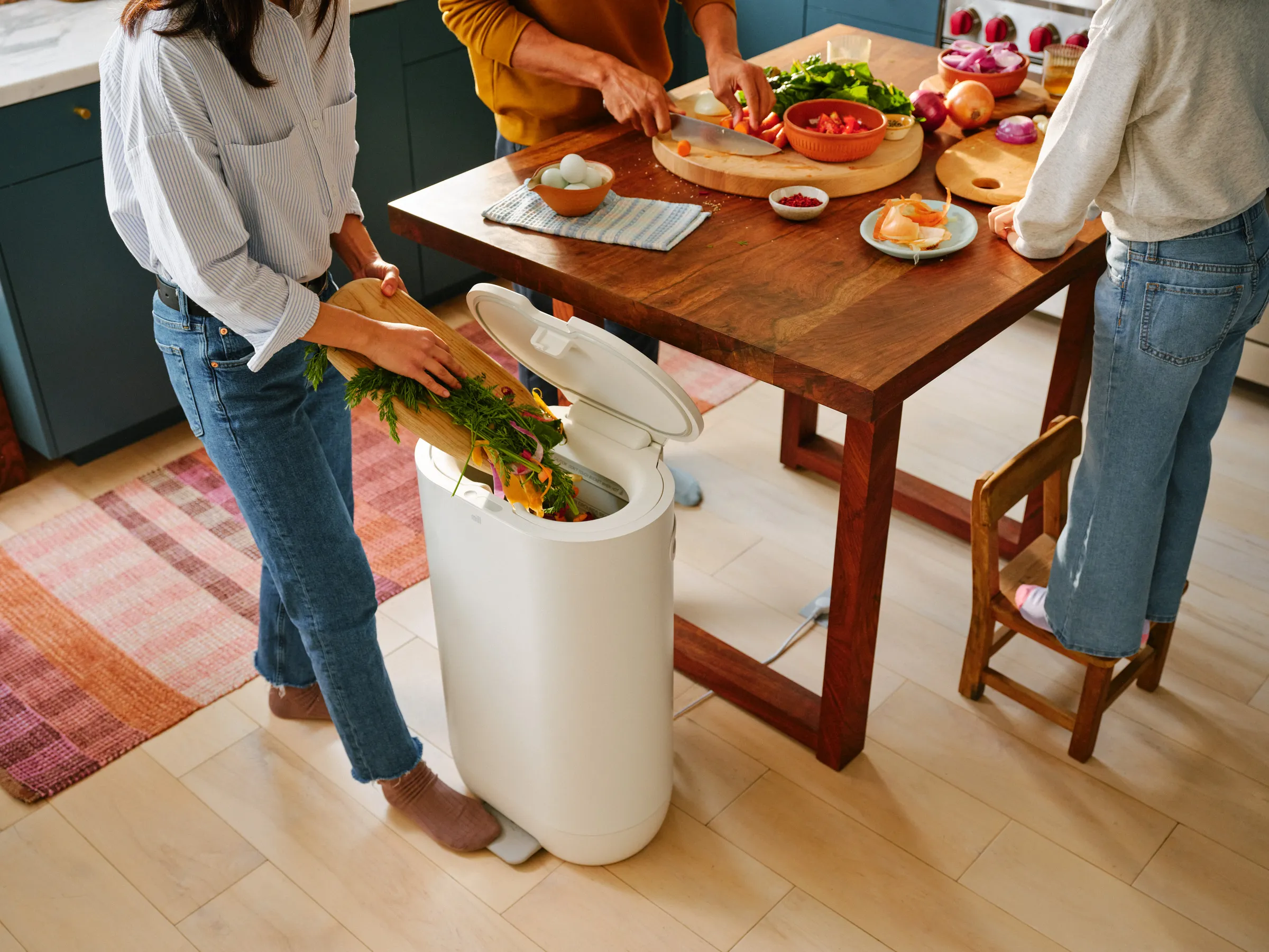 A Mill food recycler in a lived-in kitchen