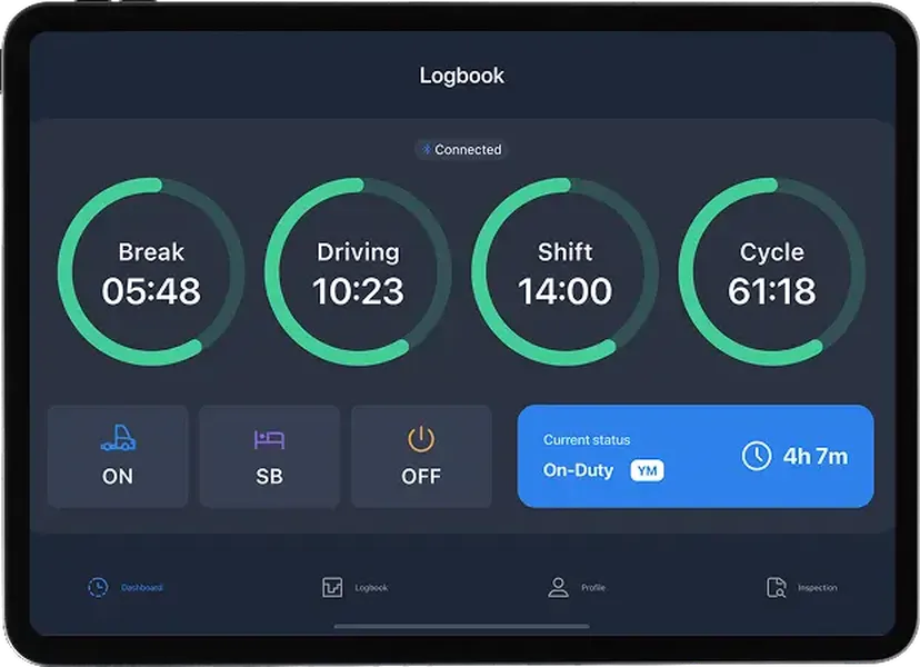 routeone eld logbook on tablet