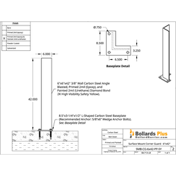 Drawing - Corner Guard Bolt-Down Bollard - 6"x42", Safety Yellow