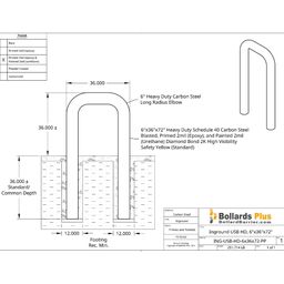 Heavy Duty U-Shaped Inground Bollard - 6"x36"x72", Safety Yellow, Drawing
