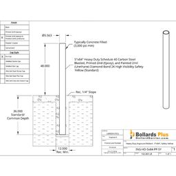 Heavy Duty Inground Bollard - 5"x84", Safety Yellow Drawing