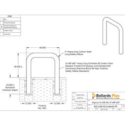 Heavy Duty Inground U-Shaped Bollard 6"x48"x60", Safety Yellow, Drawing