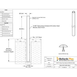 Heavy Duty Inground Bollard - 5"x96" Bare Steel, Drawing