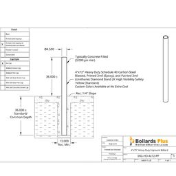 Heavy Duty Inground Bollard - 4"x72", Safety Yellow, Drawing