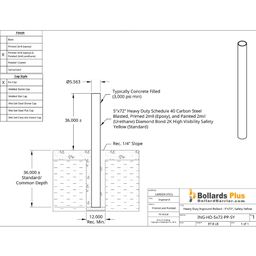 Heavy Duty Inground Bollard - 5"x72", Safety Yellow Drawing
