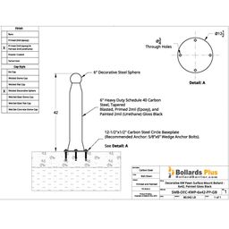 Drawing - Decorative KW Pawn Bolt-Down Bollard - 6"x42", Gloss Black