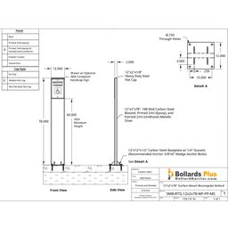 Drawing - Rectangular Bolt-Down Sign Bollard - 12"x2"x78", Metallic Silver