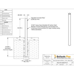 Heavy Duty Inground Bollard - 4"x84", Safety Yellow Drawing
