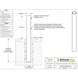 Heavy Duty Inground Bollard - 8"x96", Safety Yellow Drawing