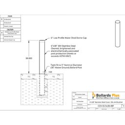 5" Bollard Cover - Stainless Steel, 6"x38", Drawing