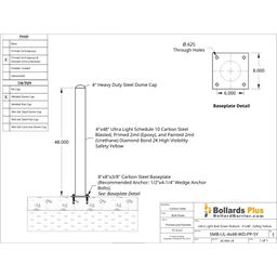Drawing - Ultra Light Bolt-Down Bollard - 4"x48", Safety Yellow