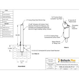 Drawing - Heavy Duty Removable Bollard - 4"x36", Safety Yellow