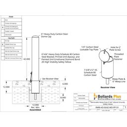 Drawing - Heavy Duty Removable Bollard - 6"x42", Safety Yellow