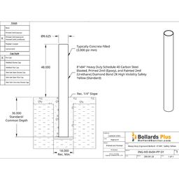 Heavy Duty Inground Bollard - 8"x84", Safety Yellow Drawing