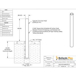 Heavy Duty Inground Bollard - 6"x84", Safety Yellow Drawing