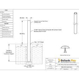 Heavy Duty Inground Bollard - 5"x84" Bare Steel, Drawing