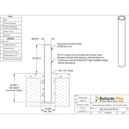 Heavy Duty Inground Bollard - 8"x72", Safety Yellow Drawing